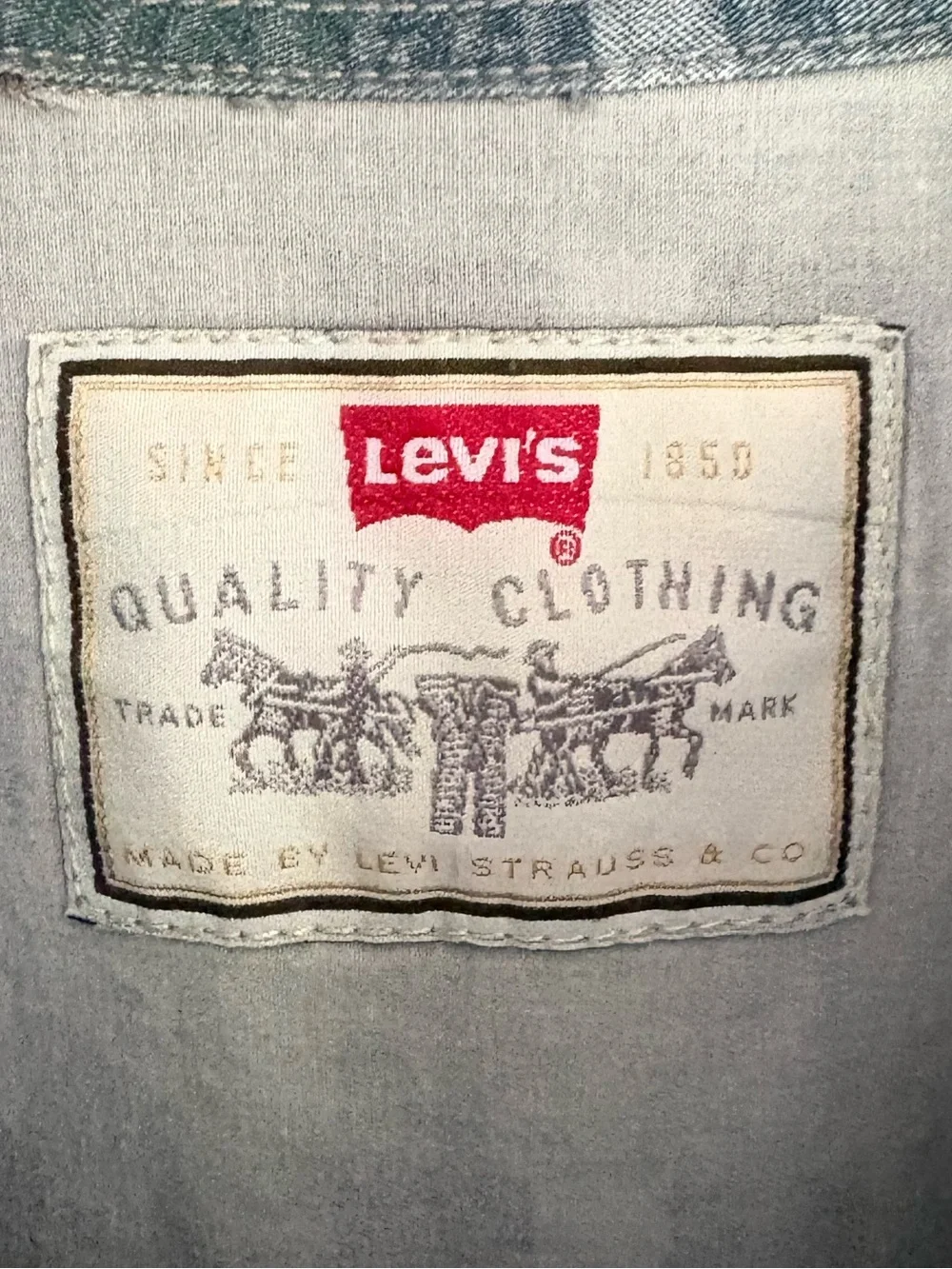 vintage Levi's button-down worker shirt distinctive green and white cris cross - Picture 10 of 13